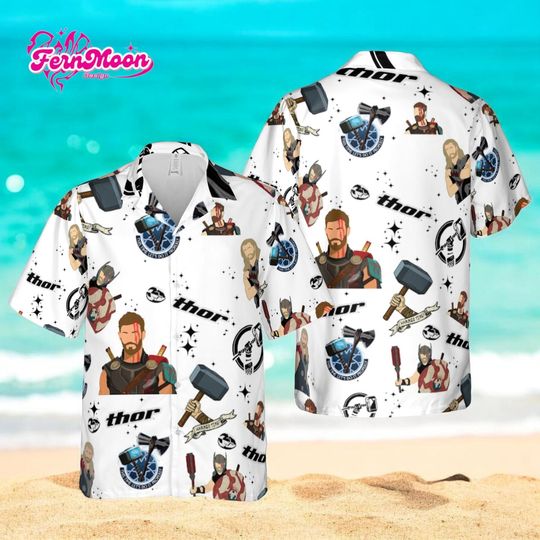 Discover Thor Hawaiian Shirt, Marvel Superhero Tropical Button Down, Comic Beach Vacation Shirt