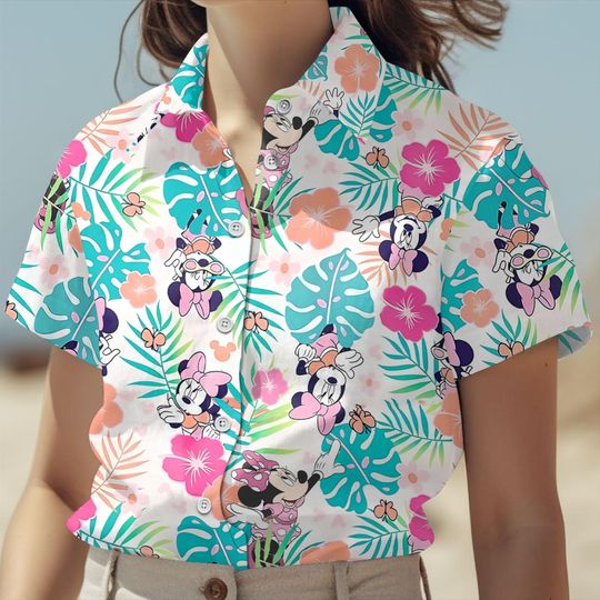 Discover Minnie Mouse Hawaiian Shirt, Tropical Minnie Mouse Outfit, Disney World Outfit