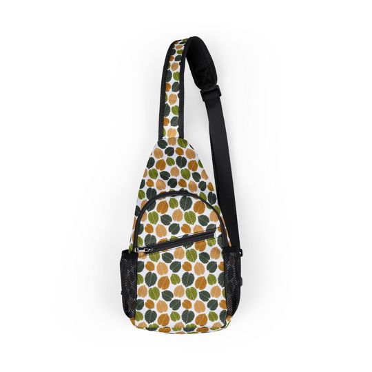 Leaf Print Chest Bag, Crossbody Travel Bag