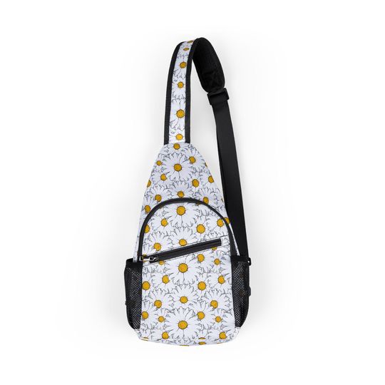 Daisy Print Chest Bag, Crossbody Travel Bag