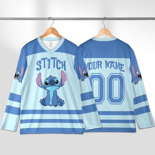 Discover Personalized Stitch Hockey Jersey, Custom Disney Lilo and Stitch Shirt, Cartoon Team Outfit, Disneyland Vacation Tee, Birthday Gift for Fans