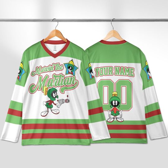 Discover Personalized Marvin the Martian Hockey Jersey, Custom Looney Tunes Shirt, Cartoon Sports Outfit, Matching Family Tee, Fan Gift