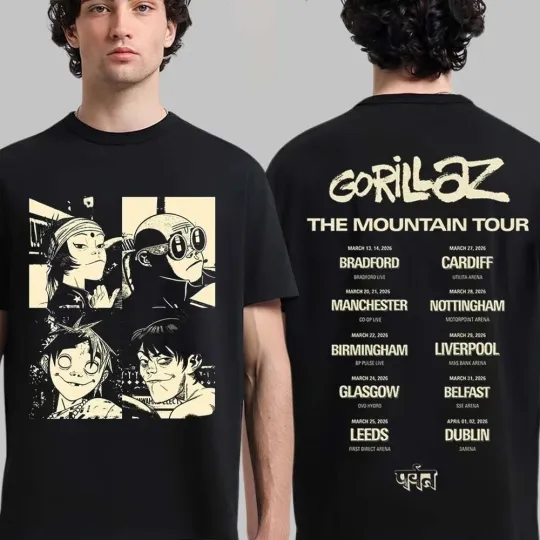 Discover Gorillaz The Mountain Tour 2026 Europe And UK Back T-Shirt
