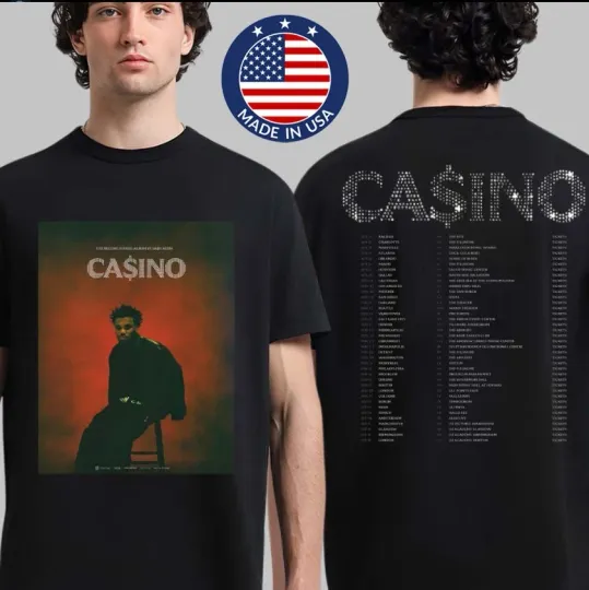 Discover Baby Keem 2026 Casino World Tour T-Shirt 2-Sided Schedule Dates Concert