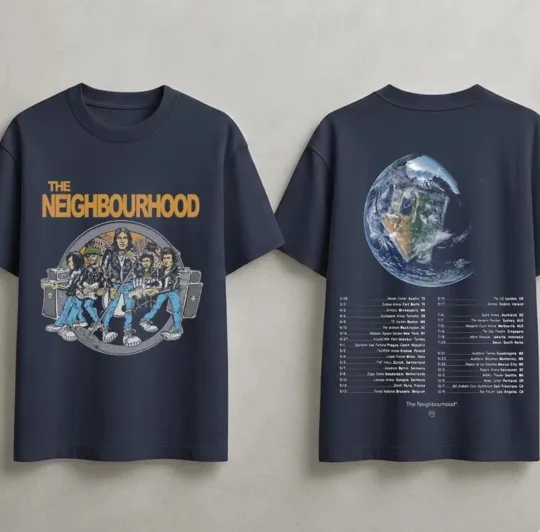 Discover The Neighbourhood Band Tour 2026 short sleeve 2 side navy T shirt VK10381