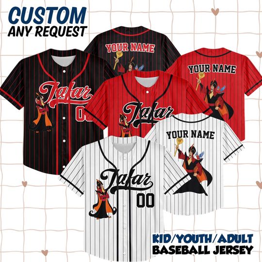 Discover Personalize Disney Aladdin Jafar Jersey, Baseball Jersey Collection Choose Style Jersey Disneyland Birthday Gift For Kid Youth Adult