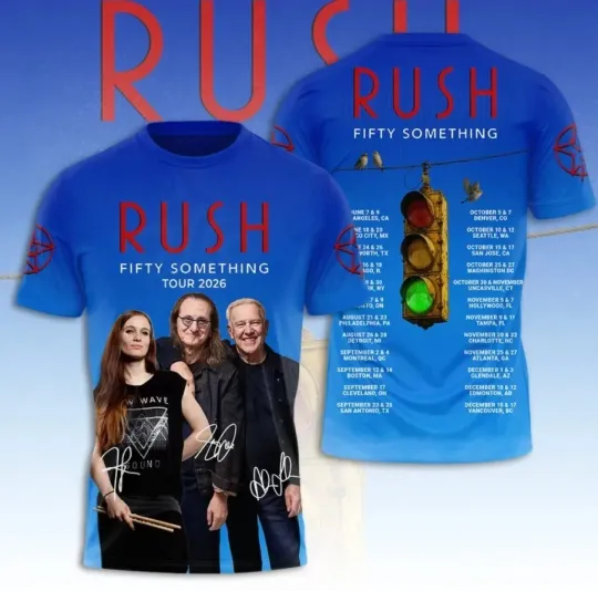 Discover Rush Band Fifty Something Tour 2026 Signatures 3D T-Shirt