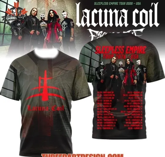 Discover Lacuna Coil Sleepless Empire Tour 2026 USA 3D T-Shirt