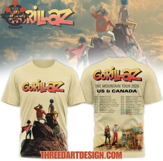 Discover Gorillaz The Mountain Tour 2026 Us And Canada 3D T-Shirt