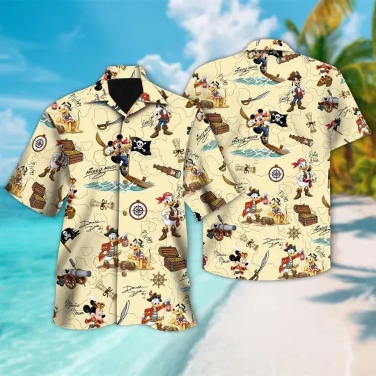 Discover Mickey & Friends Pirate Of The Caribbean Cruise Line Aloha Summer Hawaiian Shirt