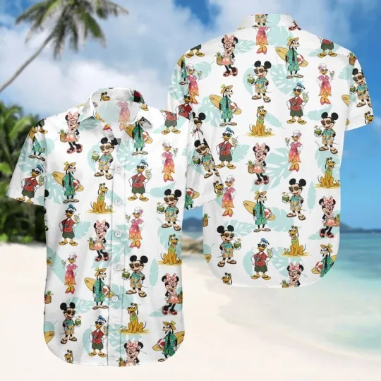 Discover Mickey And Friends Surfing Tropical Beach Vaction Magic Summer Hawaiian Shirt