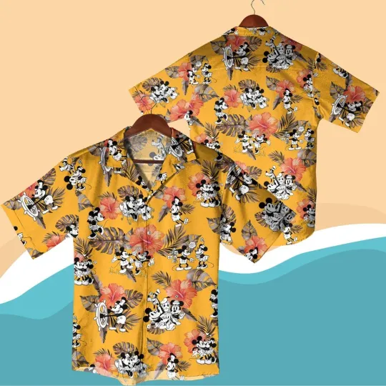 Discover Retro Mickey & Friends Hibiscus Flower Hawaiian Shirt