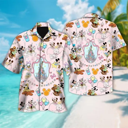 Discover Mickey And Friends Coquette Bow Mirror Aloha Hawaiian Shirt