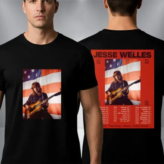 Discover Jesse Welles Red Tour 2026 Tour Dates Unisex Double Sided T-Shirt, Fan Gift