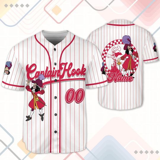 Discover Custom Captain Hook Baseball Jersey, Disney Captain Hook Jersey, Disney Men Birthday Gift, Disneyland Trip Shirt