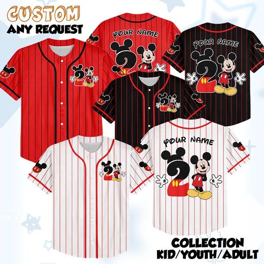 Discover Personalize Mickey Mouse Birthday Baseball Jersey, Disneyland Outfit, Custom Kid Adult Disney Jersey, Disneyland Gift, Birthday boy Jersey