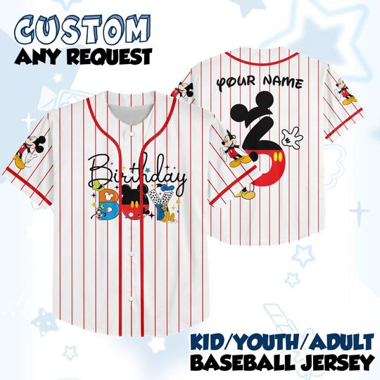Discover Custom Mickey Mouse Birthday Baseball Jersey, Disneyland Outfit