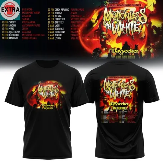 Discover New Motionless In White UK EU 2026 Tour Dates All Over Print 3D Shirt TD1245