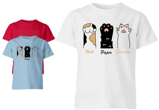 Discover Rock Paper Scissors Cat Kids T-Shirt Unisex Funny Animal Tee