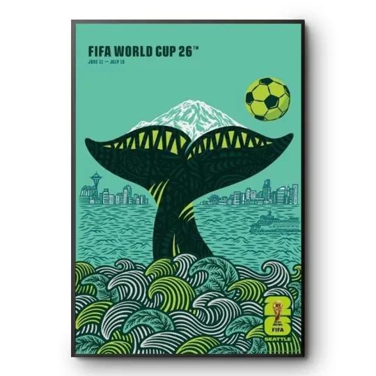 FIFA World Cup 2026 Seattle Host City Vertical Poster Art Print Soccer Football Decor