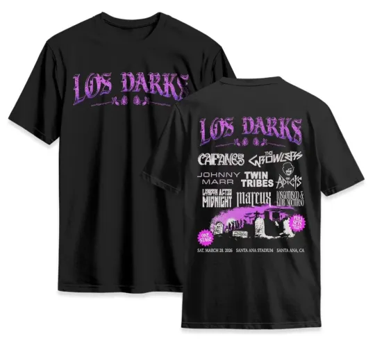 Discover Johnny Marr Twin Tribes Adicts Losgothisco Santa Ana 2026 T-Shirt Concert Tee