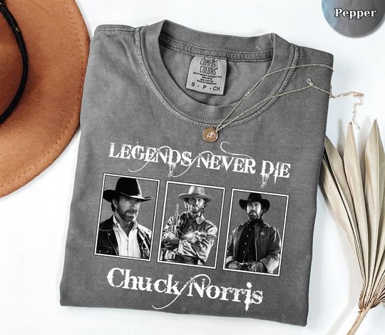 Chuck Norris Legends Never Die Shirt, Vintage Western Cowboy Graphic Tee, Retro Classic Movie Style T-Shirt
