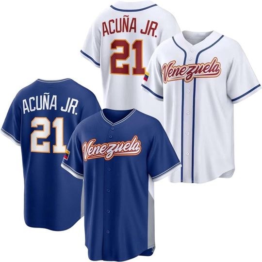 Discover Ronald Acua Jr. Baseball Jersey Venezuela Royal/White Fans Baseball Shirt Men/Youth Size