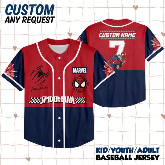 Discover Personalized Disney Amazing Spider Man Vintage Classic Black No Striped, Marvel Superhero Kids Youth Adult Disney Baseball Jersey Birthday