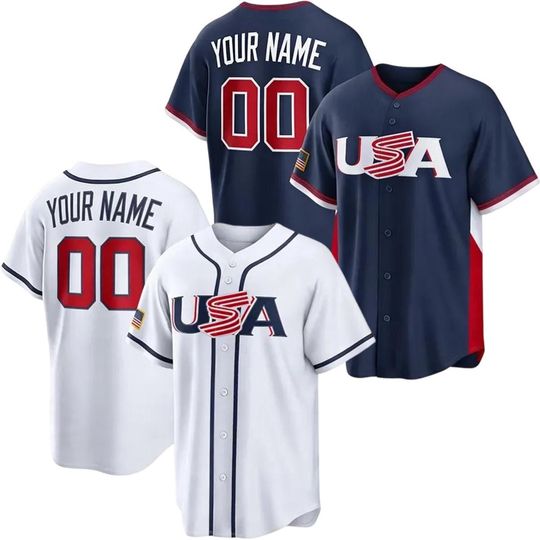 Discover Custom Team Baseball Jersey - USA White/Navy Stitched Fans Shirt Men/Youth Size