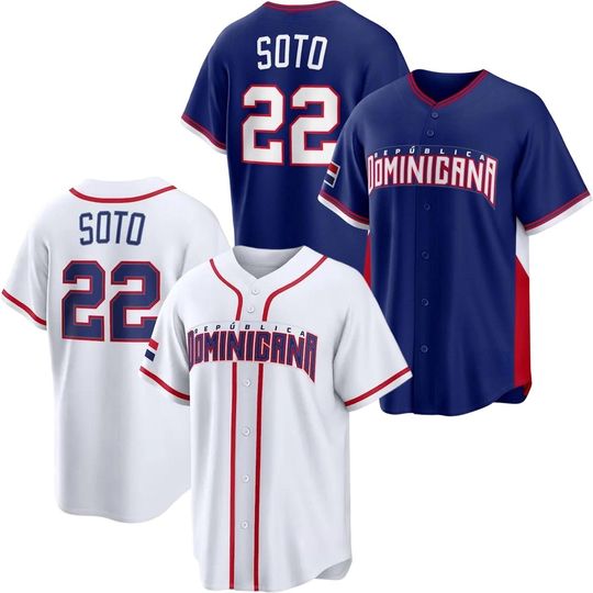 Discover Juan Soto Baseball Jersey Dominican Republic Royal/White Fans Shirt Men/Youth Size