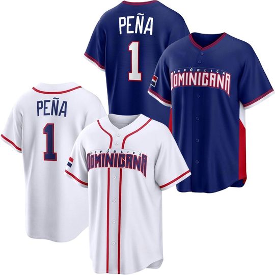 Discover Jeremy Pea Baseball Jersey Dominican Republic Royal/White Fans Shirt Men/Youth Size