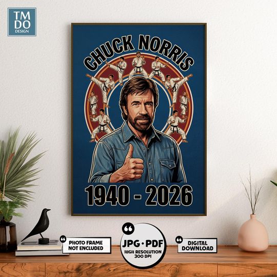 Chuck Norris Memorial Poster Vertical Wall Art RIP Tribute Legend