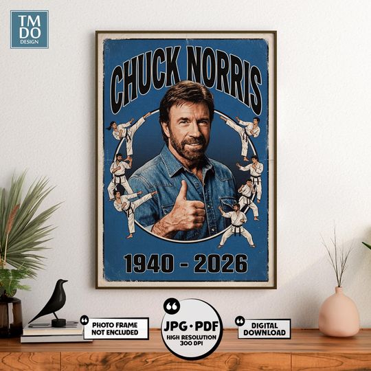 Discover Chuck Norris Memorial Poster Vertical Printable Wall Art