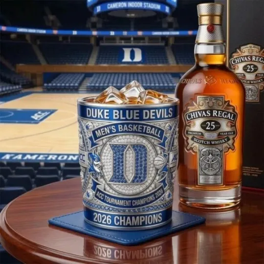 Discover Duke Blue Devils 2026 ACC Men’s Basketball Tournament Champions Whiskey Glass