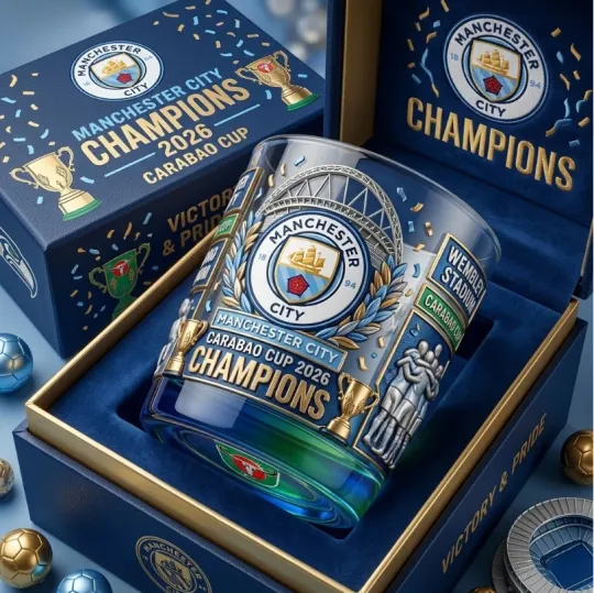 Discover Manchester Carabao Cup 2026 Champions Whiskey Glass