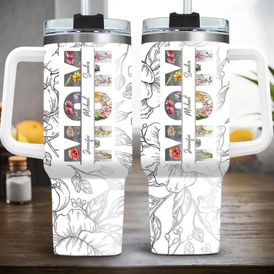 Discover Personalized 40oz Tumbler With Handle For Mom, Mother's Day Floral Keepsake