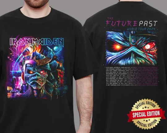 Discover Iron Maiden Official The Future Past 2024 World Tour Double Sided Unisex T-Shirt