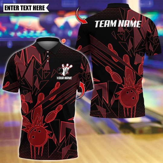 Discover Custom Bowling Team Polo Shirt with Multicolor Bowling Pins Design, Personalized Name and 3D Logo for Men