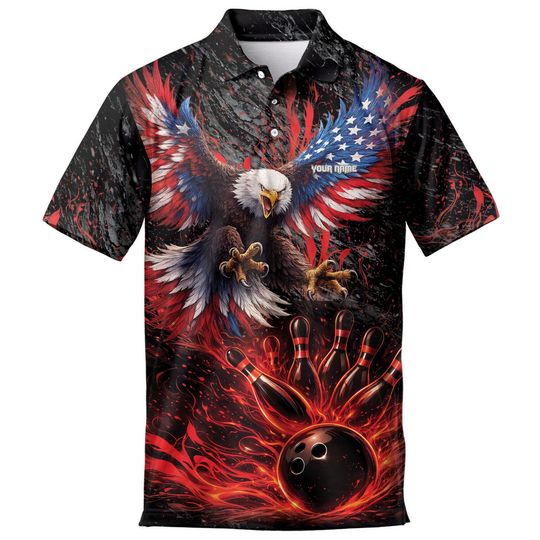 Discover Custom American Eagle Polo Shirt with Personalized Name Bowling Design for Patriotic Golf
