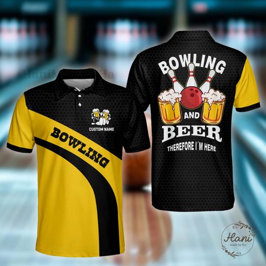 Discover Personalized Funny Bowling and Beer Polo Shirt for Him, Custom Name Bowling Uniform for Bowlers and Beer Lovers