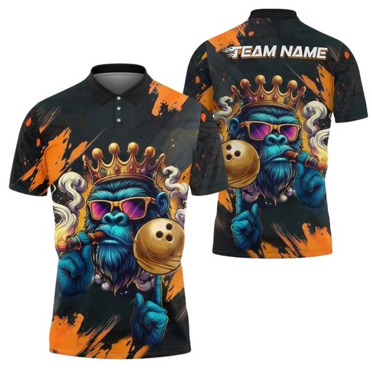 Custom Bowling Team Polo Shirt with Crown Ape Cigar Design