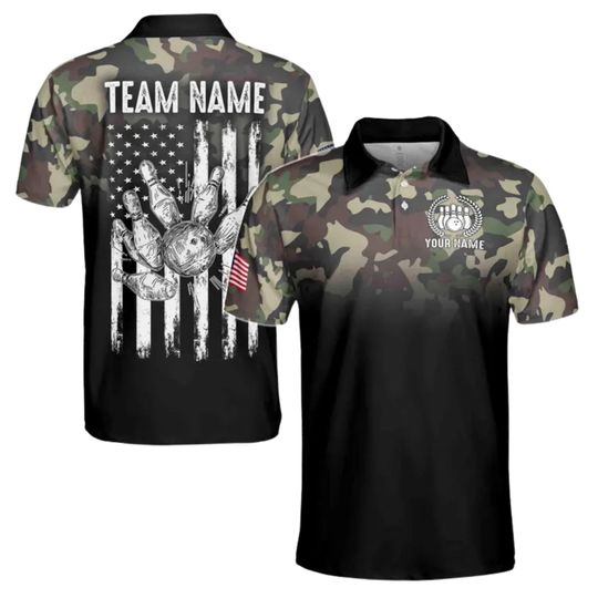 Discover Personalized Bowling Team Polo Shirt, Camo Bowling Jersey, Custom Name Team Name Shirt