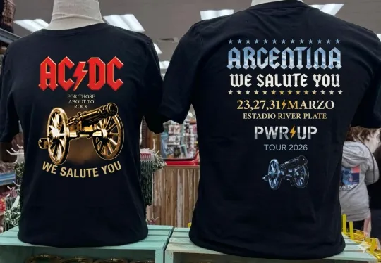 Discover Vintage AC D.C Argentina PWR Up Tour 2026 River Plate Two Sided Shirt New Fast