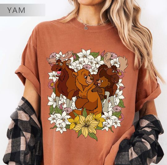 Discover Retro Disney Brother Bear Floral Comfort Colors Shirt, Koda Kenai Rutt Tuke The Moose Vintage Disney Tshirt, Disneyland Family Trip Matching