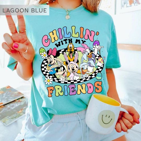 Discover Disney Easter Bunny Chillin With My Friends Shirt, Retro Mickey and Friends T-Shirt, Pastel Disney Spring Break Tee, Eggstravaganza Disney