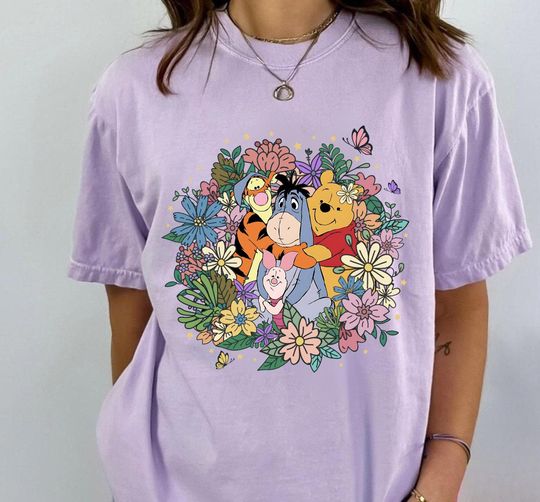 Discover Winnie The Pooh And Friends Colorful Floral Shirt, Piglet Eeyore Tigger Pooh Bear Disney T-shirt, Disneyland Family Vacation