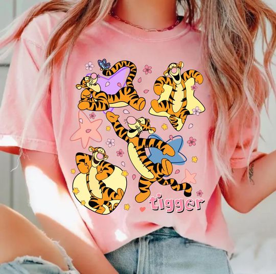 Discover Winnie The Pooh Tigger Floral Shirt, Cute Tigger Disney T-shirt, Disneyland Family Trip Outfits, Disney Birthday Gift WDW Tee