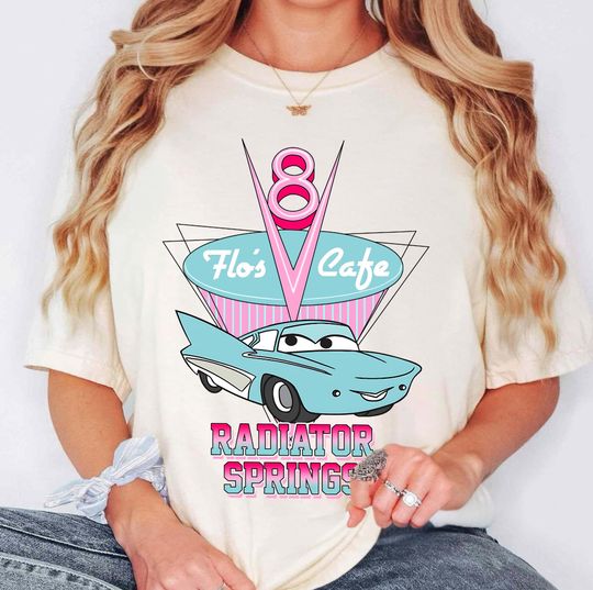 Discover Disney Flo's V8 Cafe Radiator Springs Shirt, Vintage 70s Disney Cars T-shirt, Disneyland Trip Family Vacation, Flo Cars Movie
