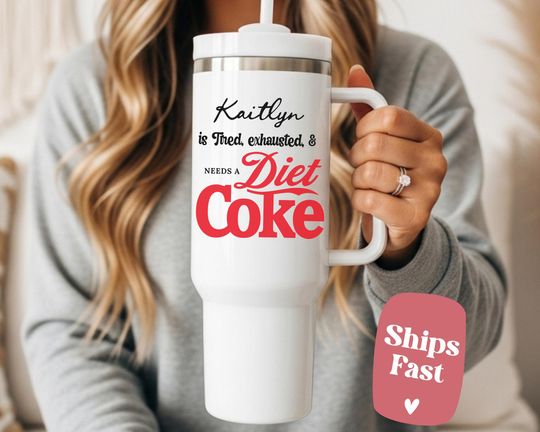 Discover Personalized Diet Coke Tumbler, 40oz Stainless Steel Travel Mug, Funny Soda Gift