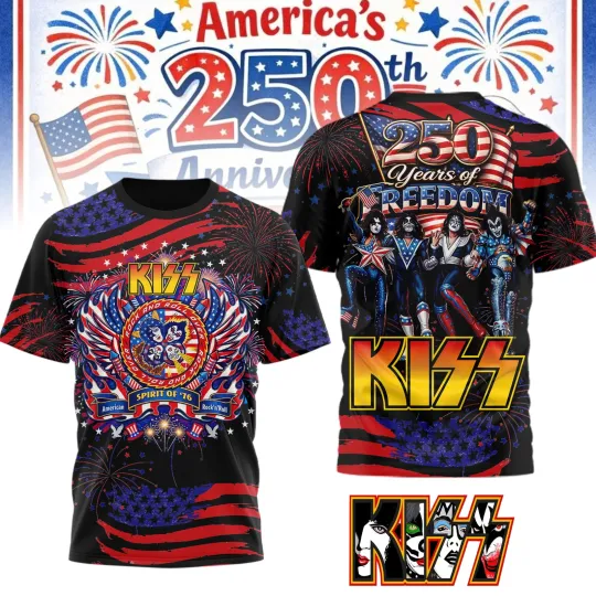 Discover Kiss Band 250th Anniversary America All Over 3D T-Shirt
